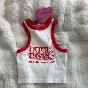 Edikted White & Red Graphic Ribbed Crop Tank